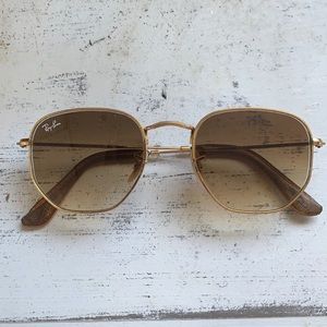 Hexagonal Ray Bans with Ombré Brown Lens